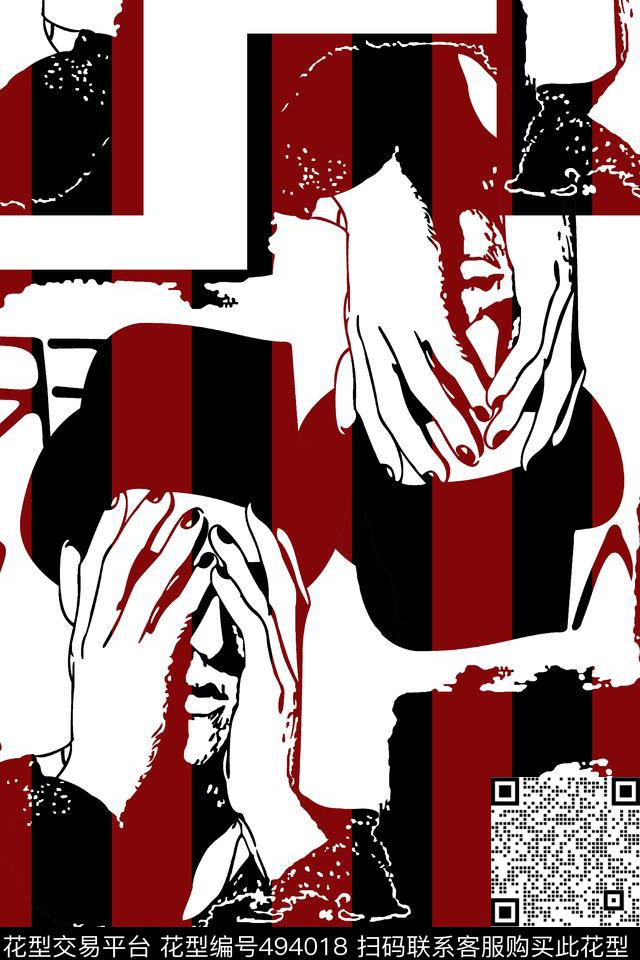 服装面料华亿平台人物肖像休闲时尚抽象几何简洁大方欧美流行传统印花华亿平台下载（图片编号: 494018） - 瓦栏（Walan）