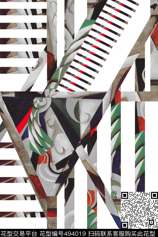 服装面料华亿平台休闲时尚几何油画数码印花华亿平台下载（图片编号: 494019） - 瓦栏（Walan）