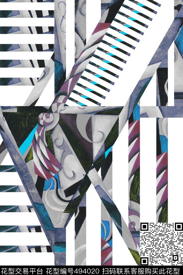 休闲时尚几何油画服装面料华亿平台数码印花华亿平台下载（图片编号: 494020） - 瓦栏（Walan）