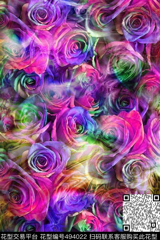 时尚花朵彩虹数码印花华亿平台下载（图片编号: 494022） - 瓦栏（Walan）