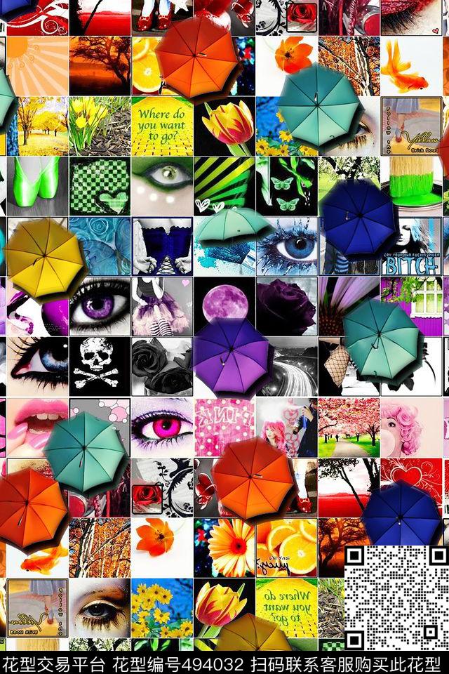 时尚贴画雨伞数码印花华亿平台下载（图片编号: 494032） - 瓦栏（Walan）