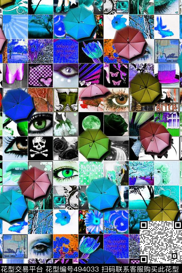 时尚贴画雨伞数码印花华亿平台下载（图片编号: 494033） - 瓦栏（Walan）