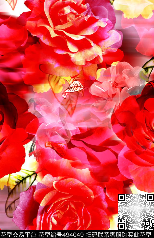 抽象花卉女士春装数码印花华亿平台下载（图片编号: 494049） - 瓦栏（Walan）