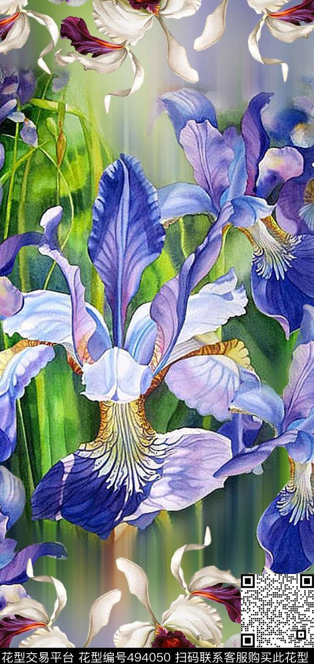 花卉潮流时尚大牌手绘油画花卉叶子数码印花华亿平台下载（图片编号: 494050） - 瓦栏（Walan）