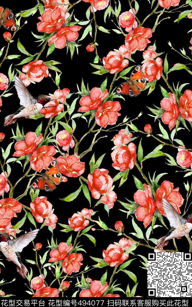 花卉时尚真实花数码印花华亿平台下载（图片编号: 494077） - 瓦栏（Walan）