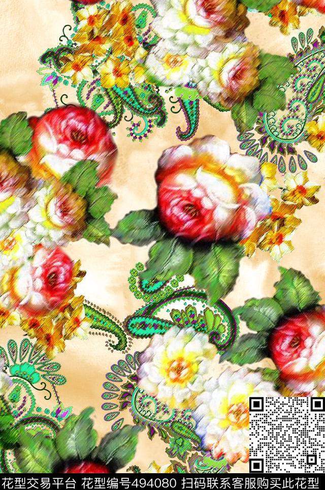 花卉佩斯利时尚数码印花华亿平台下载（图片编号: 494080） - 瓦栏（Walan）