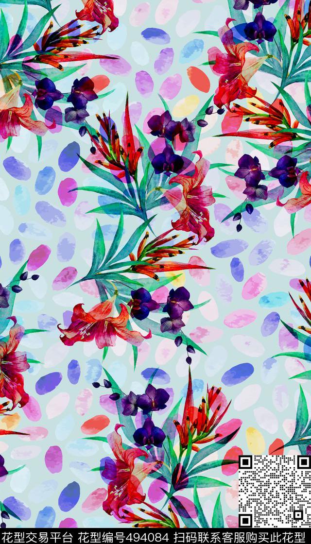 清新花卉植物花卉数码印花华亿平台下载（图片编号: 494084） - 瓦栏（Walan）