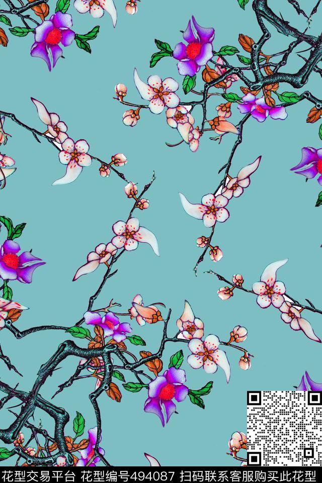 可爱俏皮枝条数码印花华亿平台下载（图片编号: 494087） - 瓦栏（Walan）