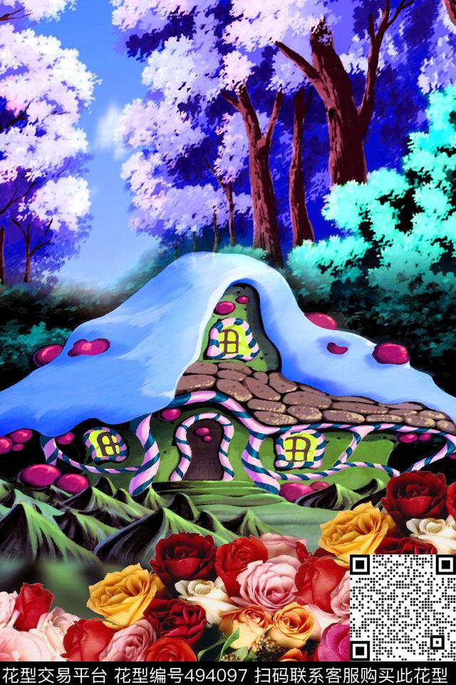 童话鲜花动漫数码印花华亿平台下载（图片编号: 494097） - 瓦栏（Walan）