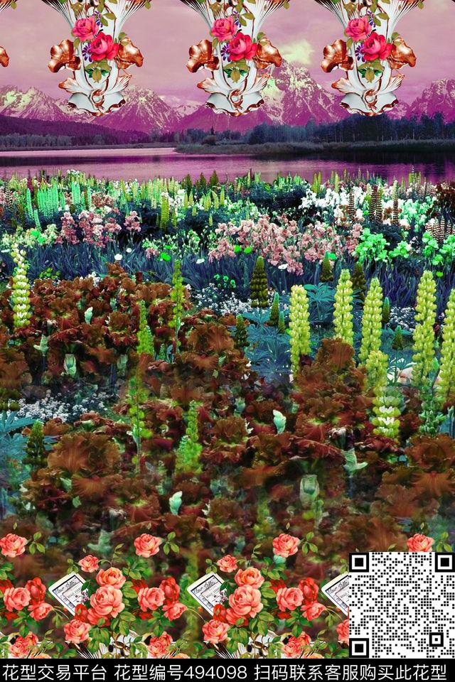 花卉山河花海数码印花华亿平台下载（图片编号: 494098） - 瓦栏（Walan）