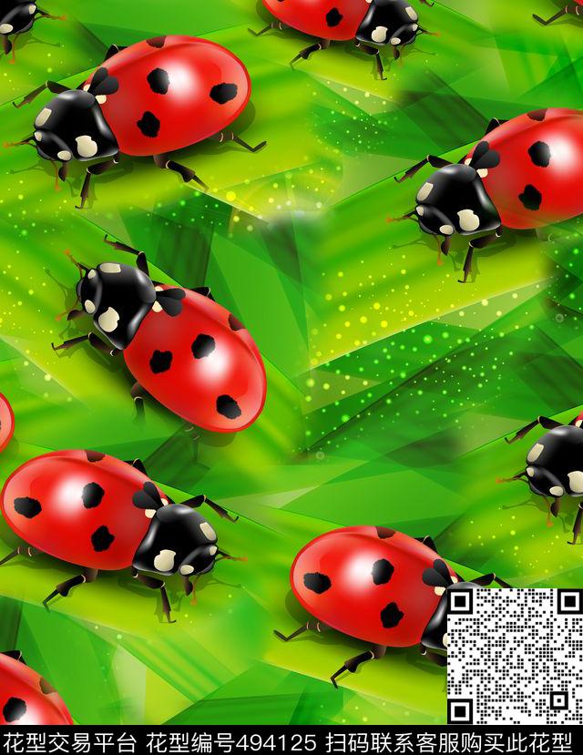 昆虫瓢虫矢量化叶片动物世界数码印花华亿平台下载（图片编号: 494125） - 瓦栏（Walan）