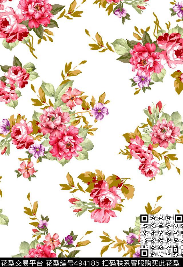 传统印花花卉小花花卉传统印花华亿平台下载（图片编号: 494185） - 瓦栏（Walan）