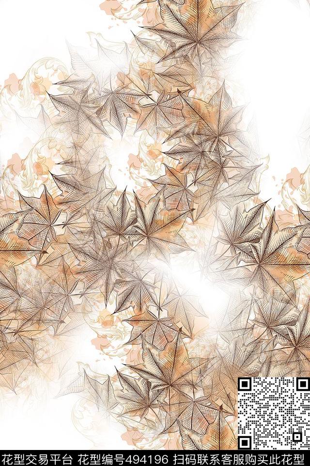 枫叶怀旧时尚数码印花华亿平台下载（图片编号: 494196） - 瓦栏（Walan）