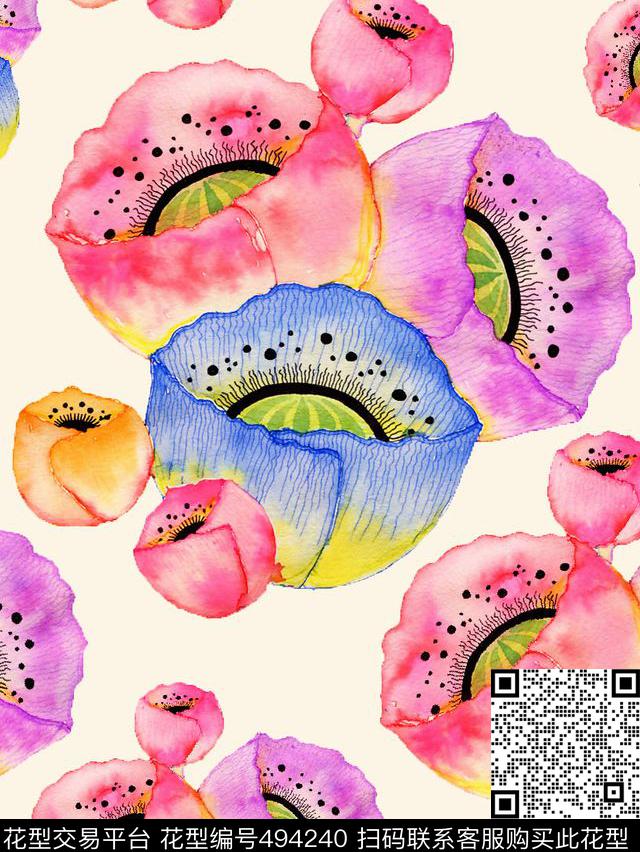 时尚花手绘传统印花华亿平台下载（图片编号: 494240） - 瓦栏（Walan）