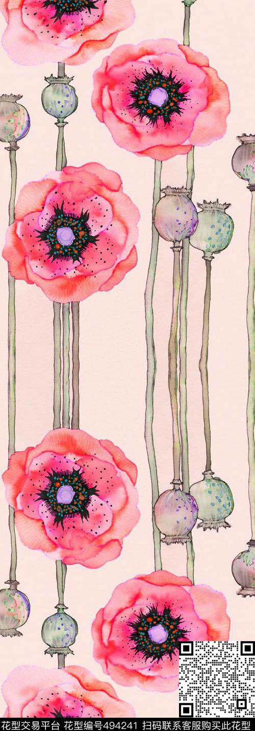 时尚花手绘传统印花华亿平台下载（图片编号: 494241） - 瓦栏（Walan）