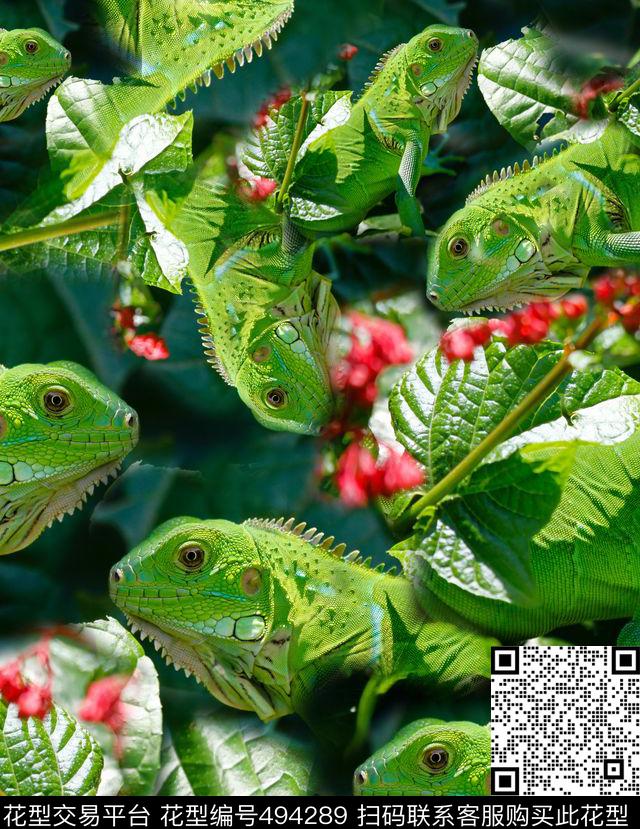 动物世界蜥蜴变色龙花卉草木数码印花华亿平台下载（图片编号: 494289） - 瓦栏（Walan）