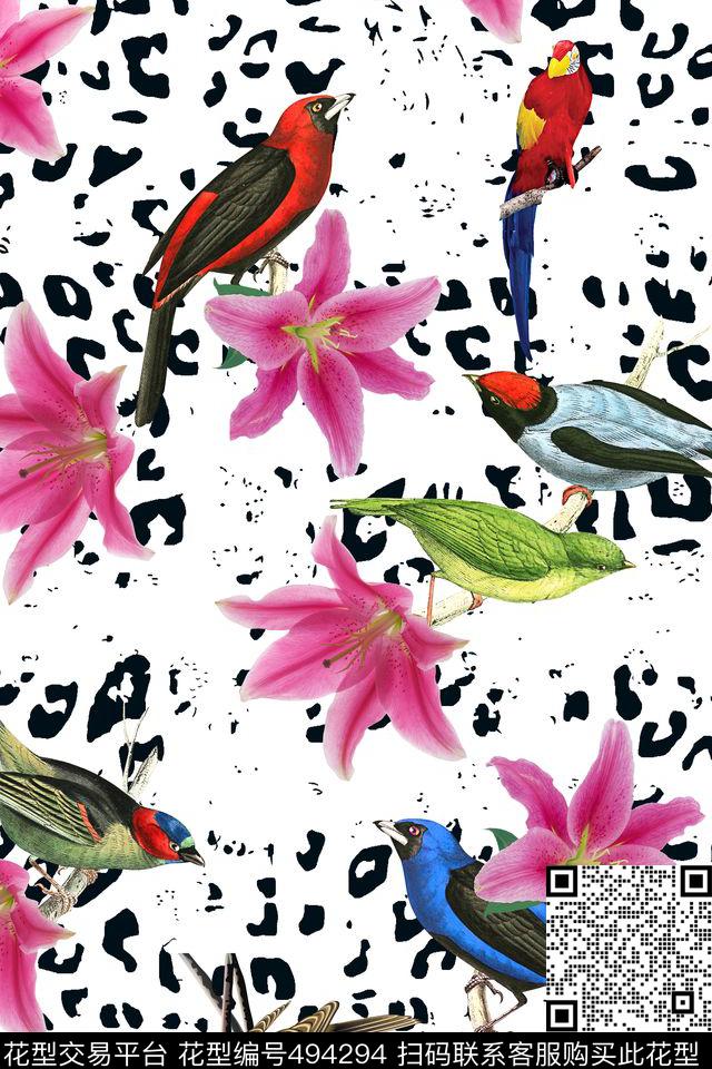 大花花朵花卉数码印花华亿平台下载（图片编号: 494294） - 瓦栏（Walan）