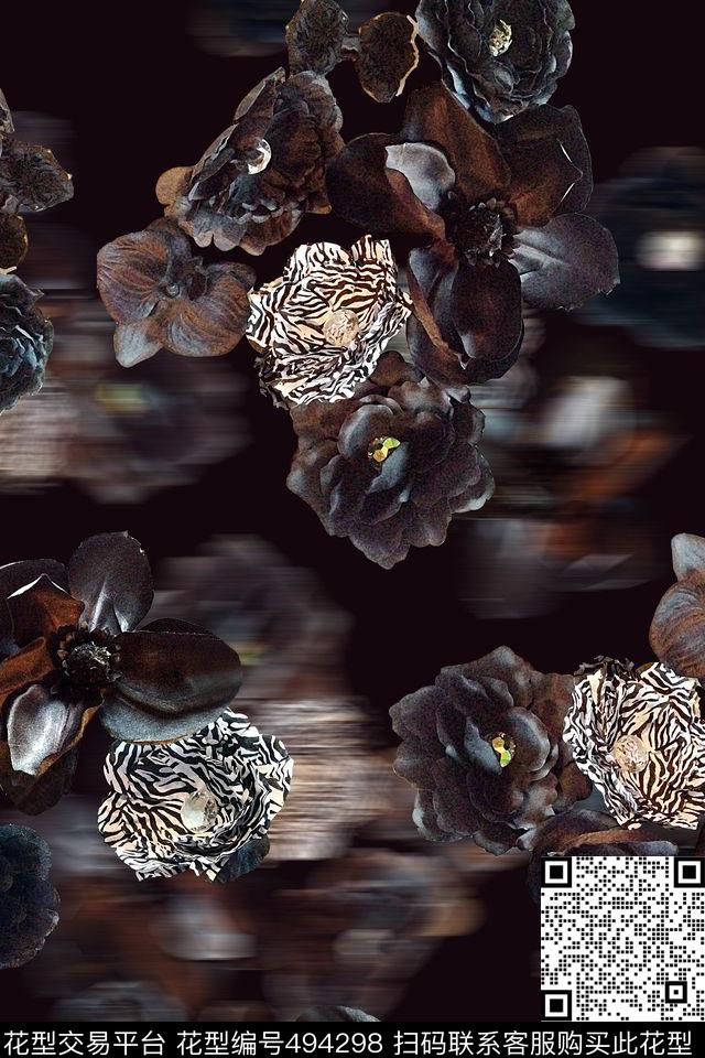 秋冬华亿平台抽象水彩豹纹花数码印花华亿平台下载（图片编号: 494298） - 瓦栏（Walan）