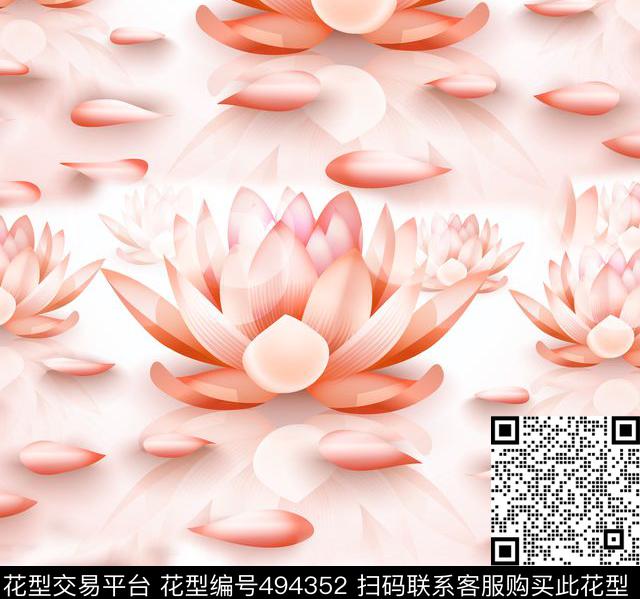 虚拟荷花抽象荷花池莲花池数码印花华亿平台下载（图片编号: 494352） - 瓦栏（Walan）