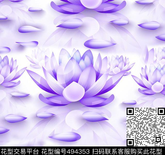 虚拟荷花抽象荷花池莲花池数码印花华亿平台下载（图片编号: 494353） - 瓦栏（Walan）