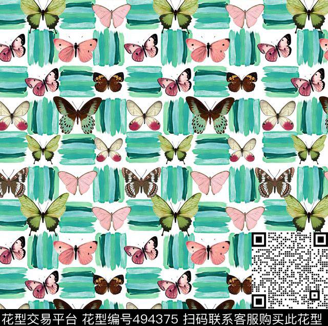 格子蝴蝶几何数码印花华亿平台下载（图片编号: 494375） - 瓦栏（Walan）