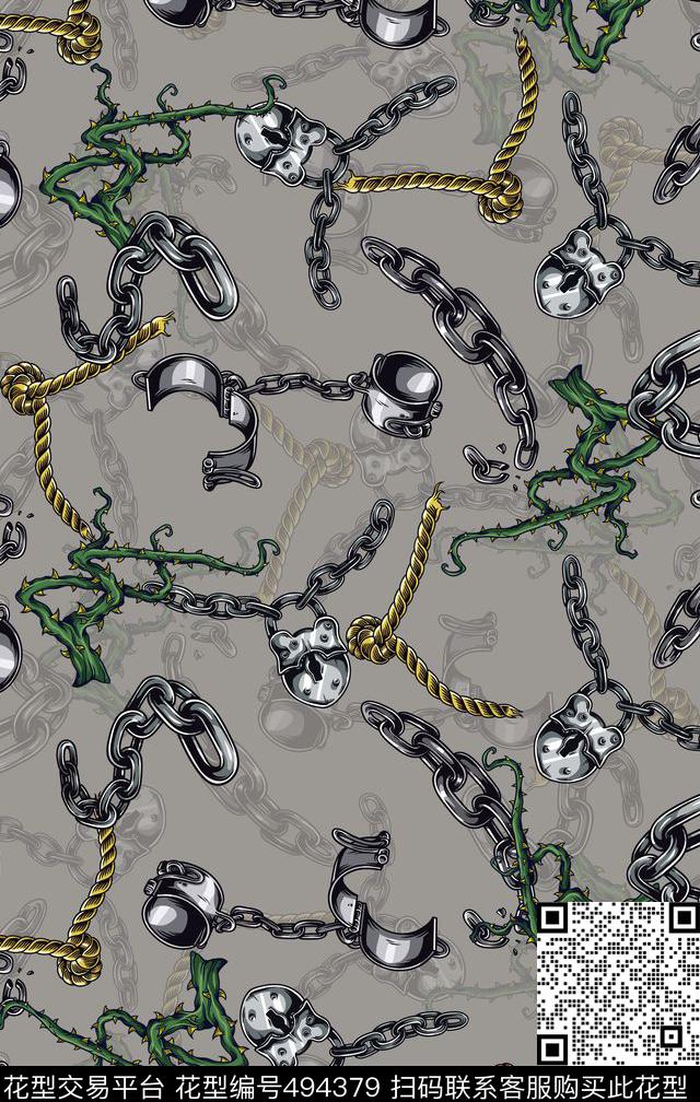 潮流时尚铁链树藤数码印花华亿平台下载（图片编号: 494379） - 瓦栏（Walan）