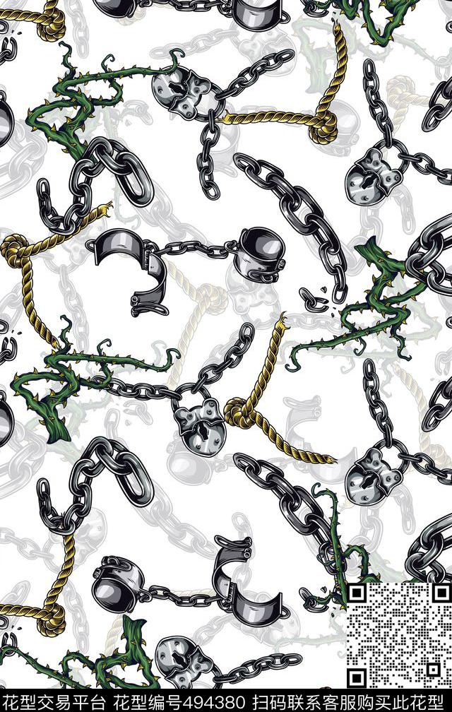 潮流时尚铁链树藤数码印花华亿平台下载（图片编号: 494380） - 瓦栏（Walan）