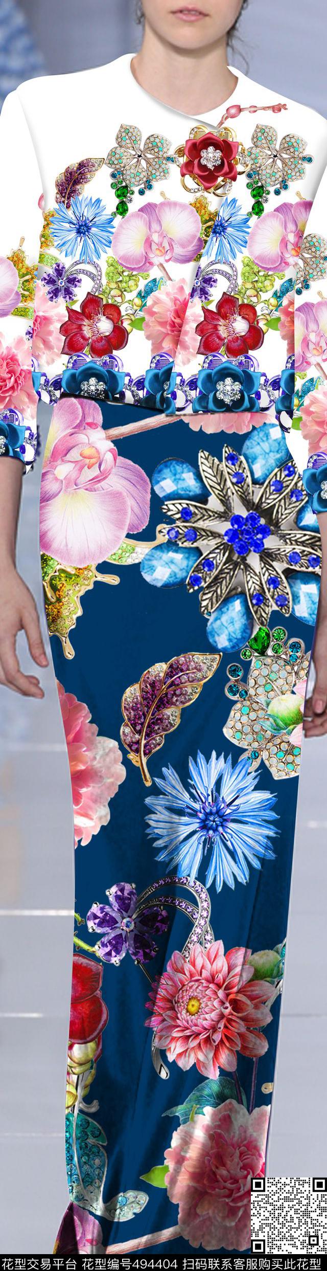 MAX-珠宝花卉宝石手绘花卉流行时尚数码印花华亿平台下载（图片编号: 494404） - 瓦栏（Walan）