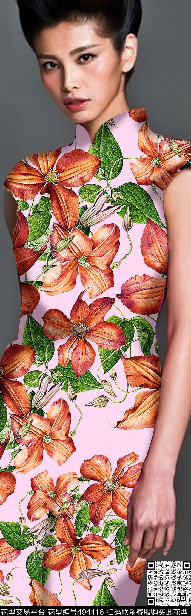 流行时尚欧美手绘紫藤花数码印花华亿平台下载（图片编号: 494416） - 瓦栏（Walan）