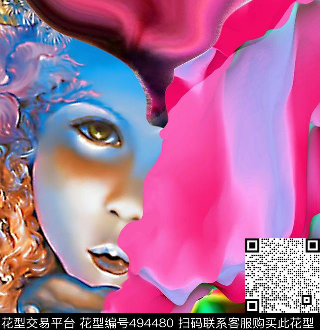 面料女人抽像数码印花华亿平台下载（图片编号: 494480） - 瓦栏（Walan）