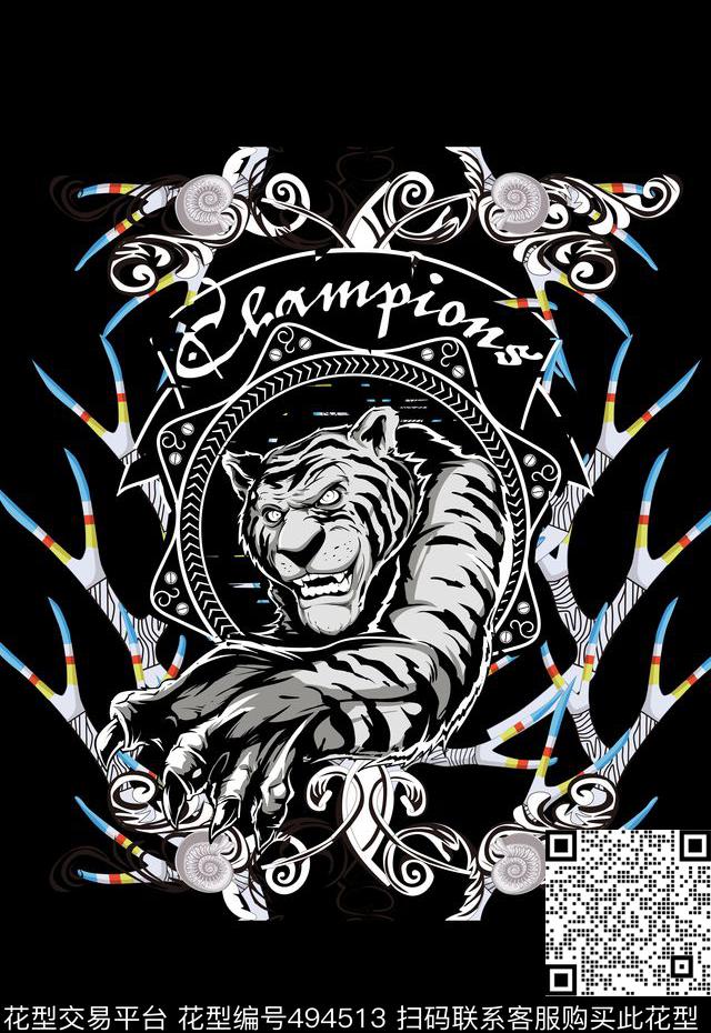 潮流时尚T恤卫衣夹克定位老虎头数码印花华亿平台下载（图片编号: 494513） - 瓦栏（Walan）