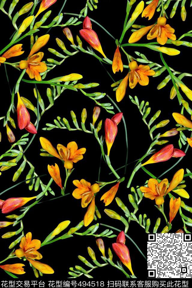 时尚小碎花花苞数码印花华亿平台下载（图片编号: 494518） - 瓦栏（Walan）