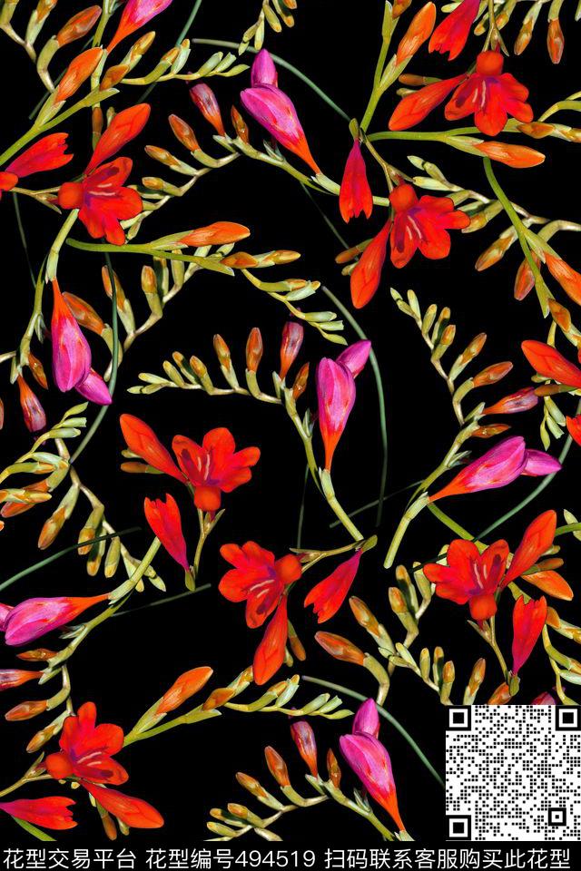 时尚小碎花花苞数码印花华亿平台下载（图片编号: 494519） - 瓦栏（Walan）