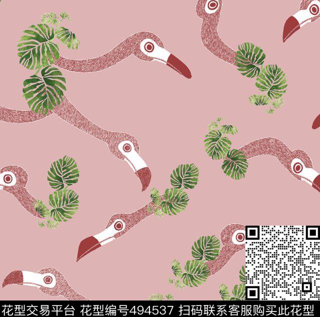 时尚大牌仙鹤芭蕉叶数码印花华亿平台下载（图片编号: 494537） - 瓦栏（Walan）