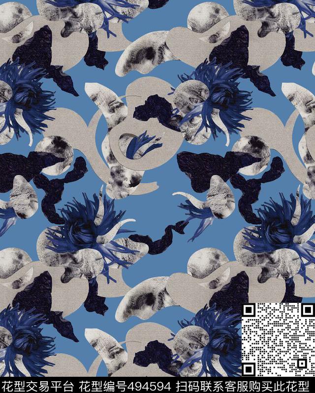 时尚潮流花卉山石数码印花华亿平台下载（图片编号: 494594） - 瓦栏（Walan）