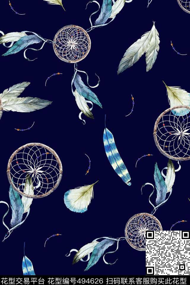 清新时尚羽毛羽毛首饰手绘数码印花华亿平台下载（图片编号: 494626） - 瓦栏（Walan）