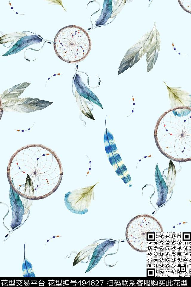 清新时尚羽毛羽毛首饰手绘数码印花华亿平台下载（图片编号: 494627） - 瓦栏（Walan）