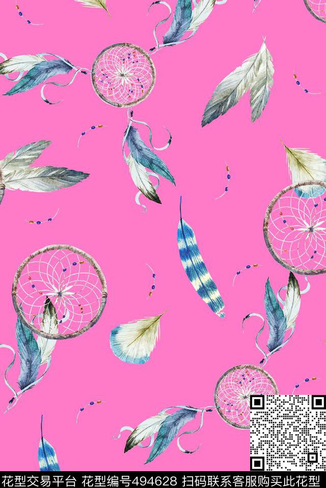 清新时尚羽毛羽毛首饰手绘数码印花华亿平台下载（图片编号: 494628） - 瓦栏（Walan）