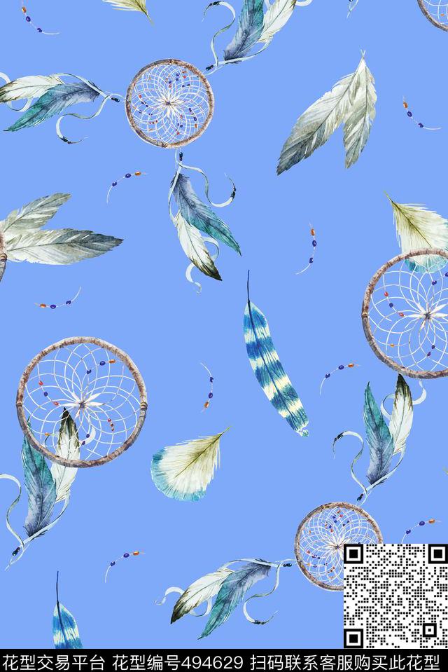 清新时尚羽毛羽毛首饰手绘数码印花华亿平台下载（图片编号: 494629） - 瓦栏（Walan）