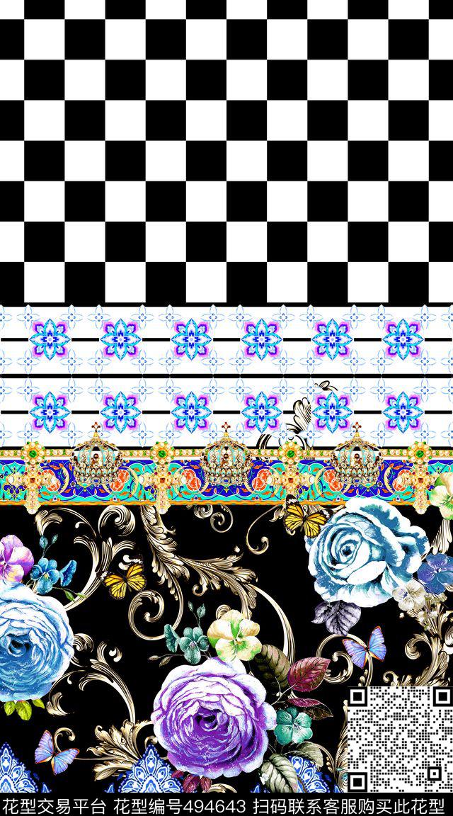 欧式几何格子数码印花华亿平台下载（图片编号: 494643） - 瓦栏（Walan）