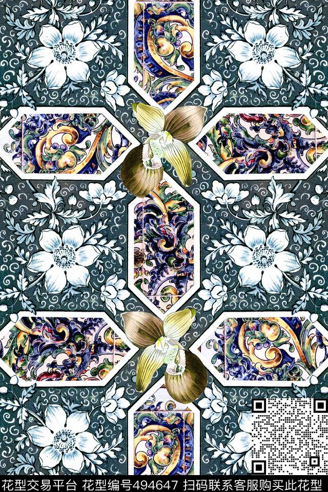 欧式几何壁画数码印花华亿平台下载（图片编号: 494647） - 瓦栏（Walan）