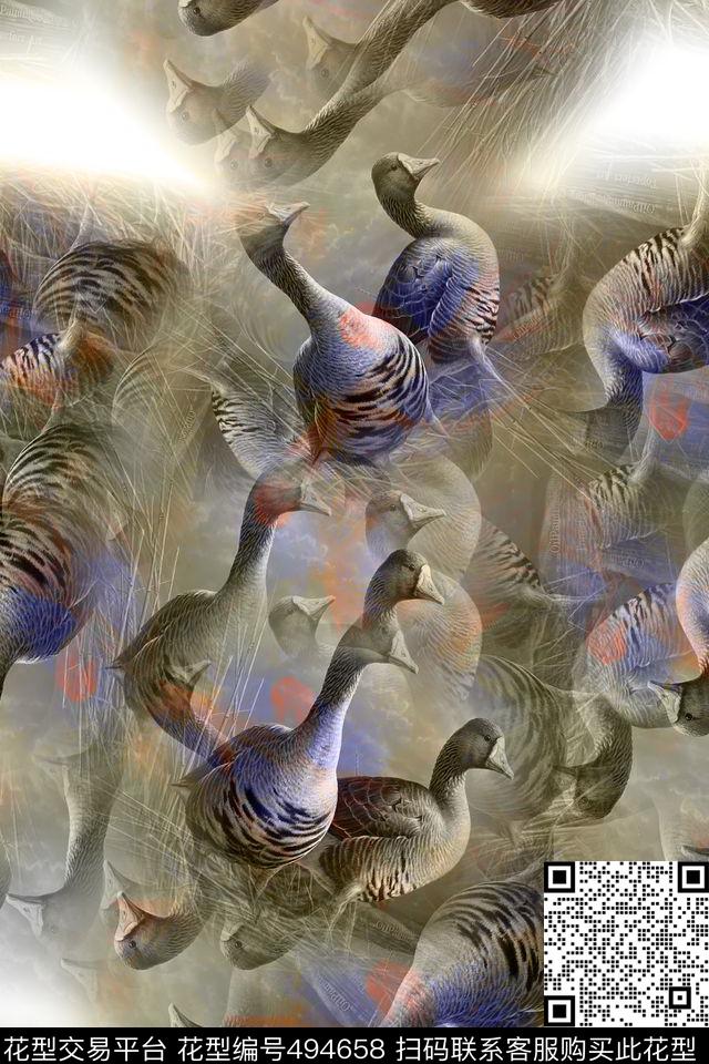 时尚肥天鹅搞怪数码印花华亿平台下载（图片编号: 494658） - 瓦栏（Walan）