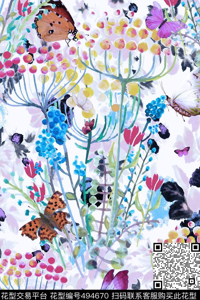 女装四方连续花卉数码印花华亿平台下载（图片编号: 494670） - 瓦栏（Walan）