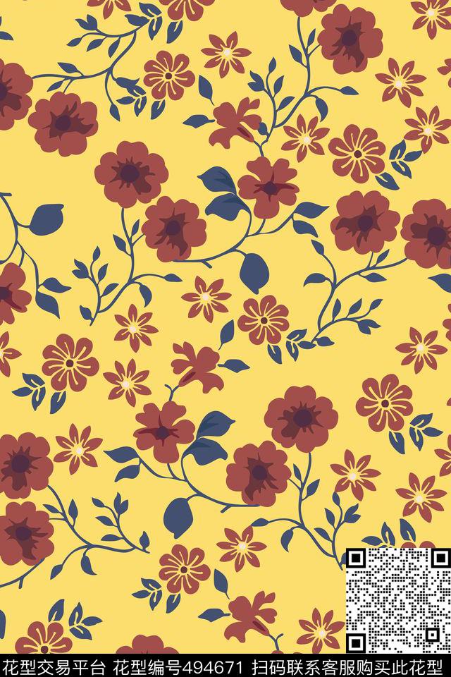 花卉中老年小花传统印花华亿平台下载（图片编号: 494671） - 瓦栏（Walan）