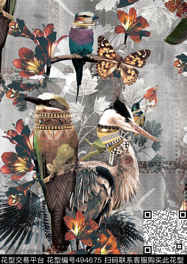 复古花鸟框架复古珠宝数码印花华亿平台下载（图片编号: 494675） - 瓦栏（Walan）