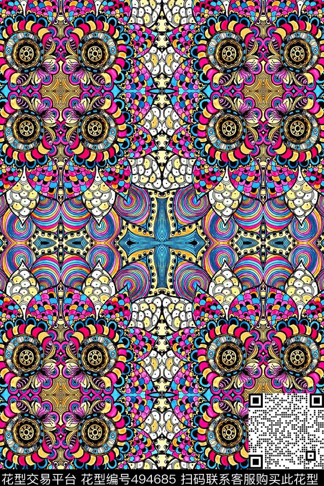 民族部落欧式花纹数码印花华亿平台下载（图片编号: 494685） - 瓦栏（Walan）