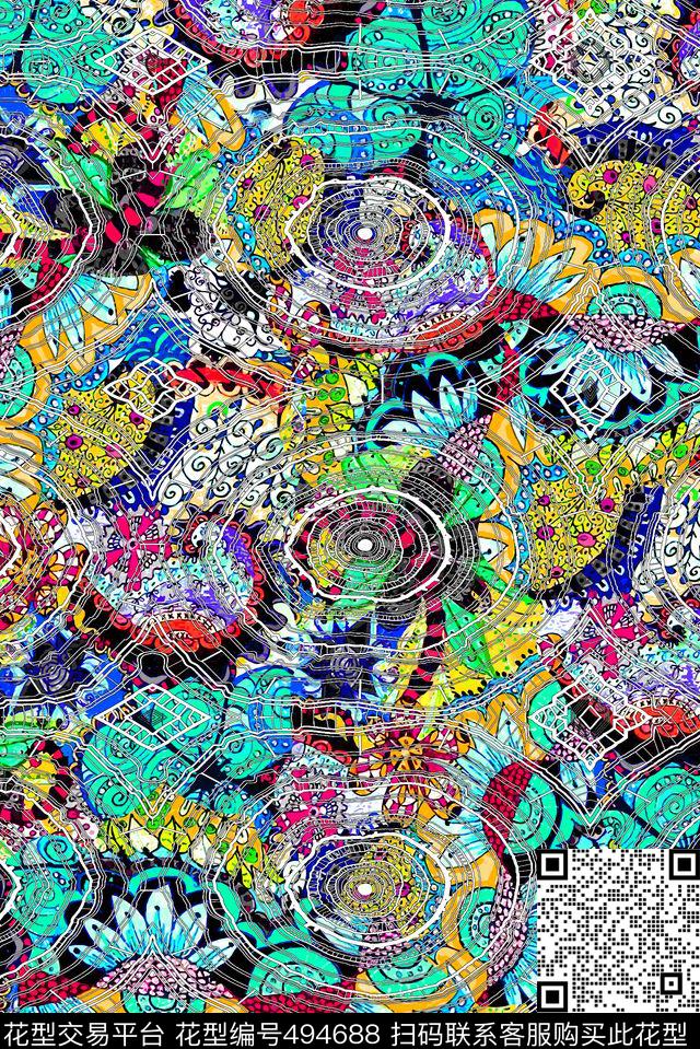 多彩几何民族数码印花华亿平台下载（图片编号: 494688） - 瓦栏（Walan）