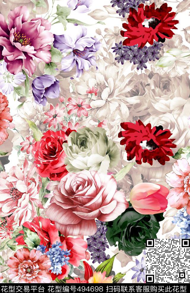 欧美风格花潮流数码印花华亿平台下载（图片编号: 494698） - 瓦栏（Walan）