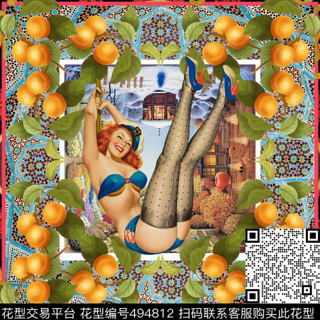 梦露粉红诱惑手绘水果古典纹理绳索丝巾华亿平台数码印花华亿平台下载（图片编号: 494812） - 瓦栏（Walan）