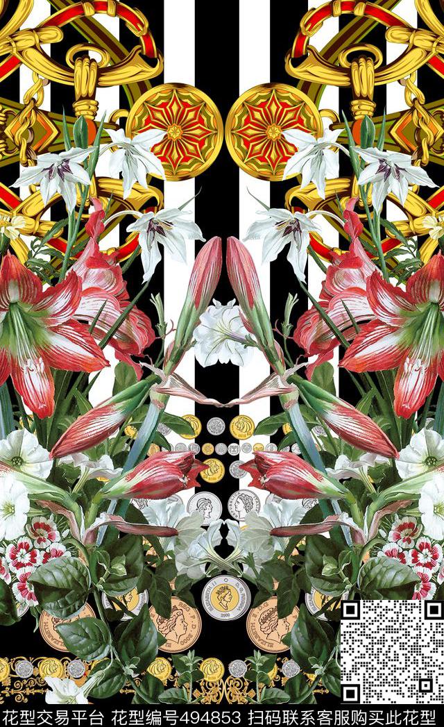 潮流时尚欧式宫廷风花卉数码印花华亿平台下载（图片编号: 494853） - 瓦栏（Walan）